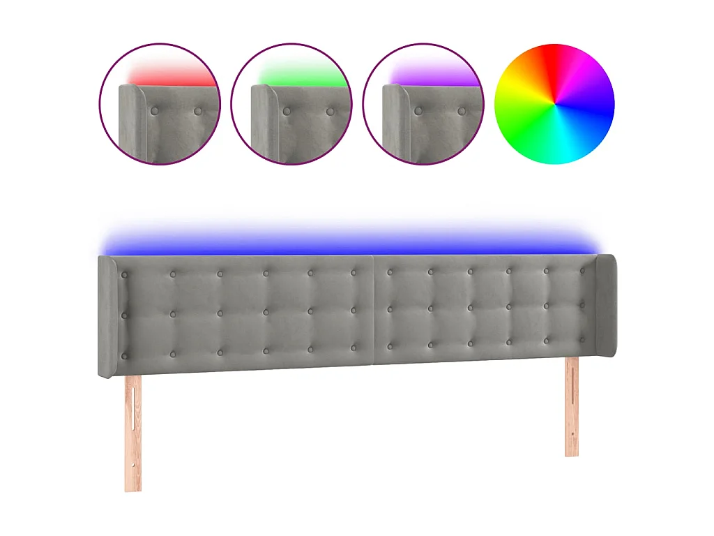 Tête de lit à LED Gris clair 203x16x78/88 cm Velours POI27432 BonneVie Meuble