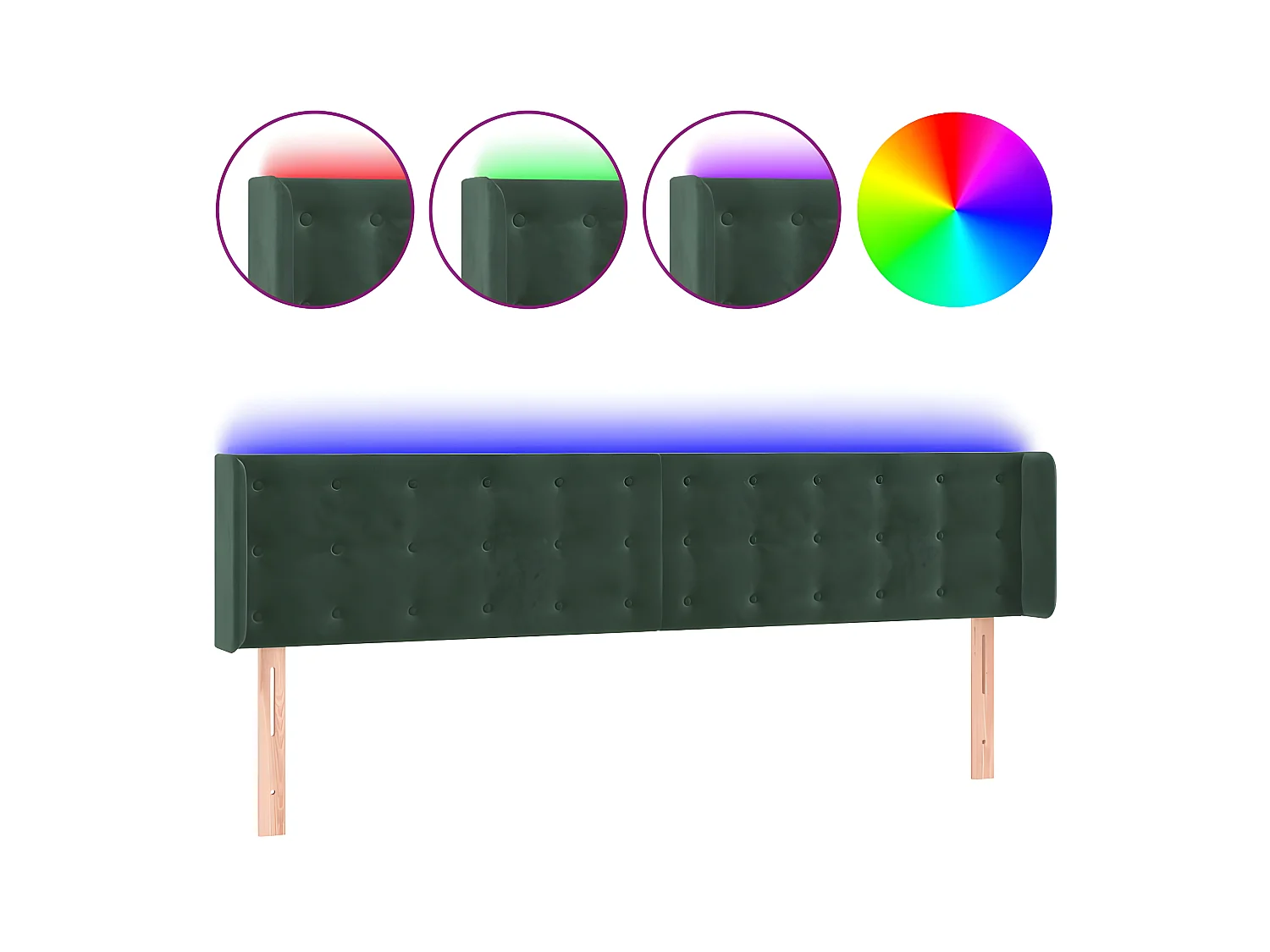 Testiera | Testata del letto a LED Verde Scuro 183x16x78/88 cm in Velluto