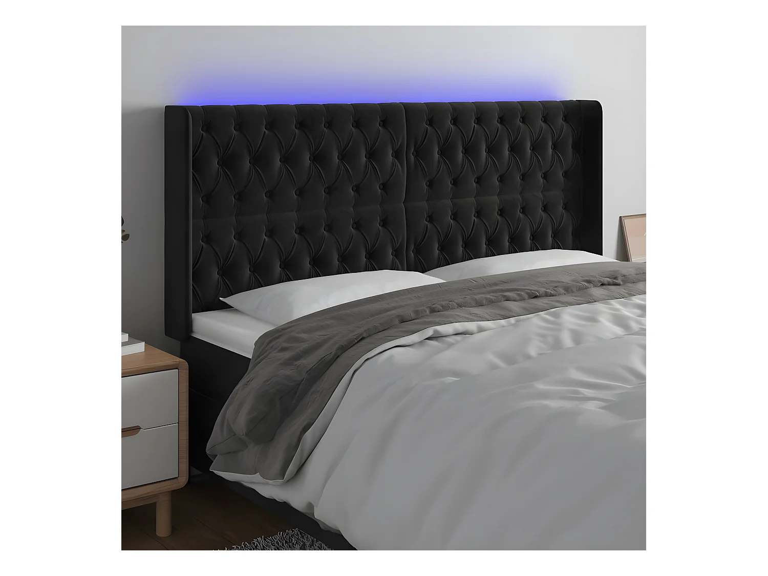 Tête de lit à LED Noir 183x16x118,128 cm Velours LKC32687 BonneVie Meuble