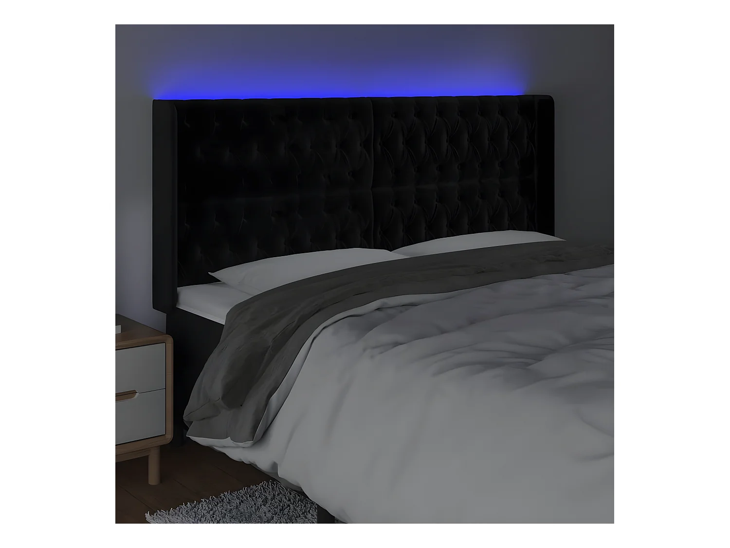 Tête de lit à LED Noir 183x16x118,128 cm Velours LKC32687 BonneVie Meuble