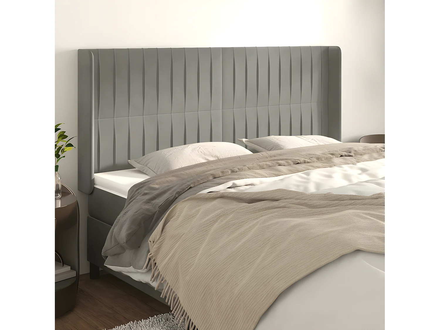 Cabecero con orejas de terciopelo gris claro 163x16x118/128 cm ES72581