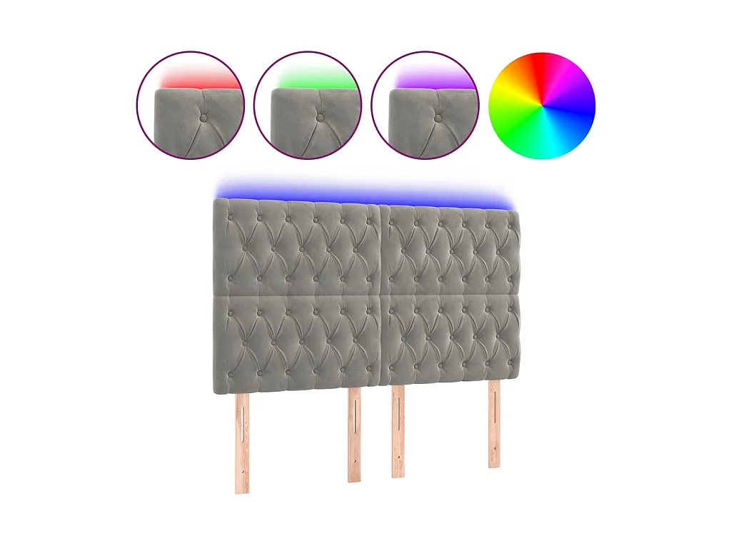 Tête de lit à LED Gris clair 160x7x118/128 cm Velours POI26819 BonneVie Meuble