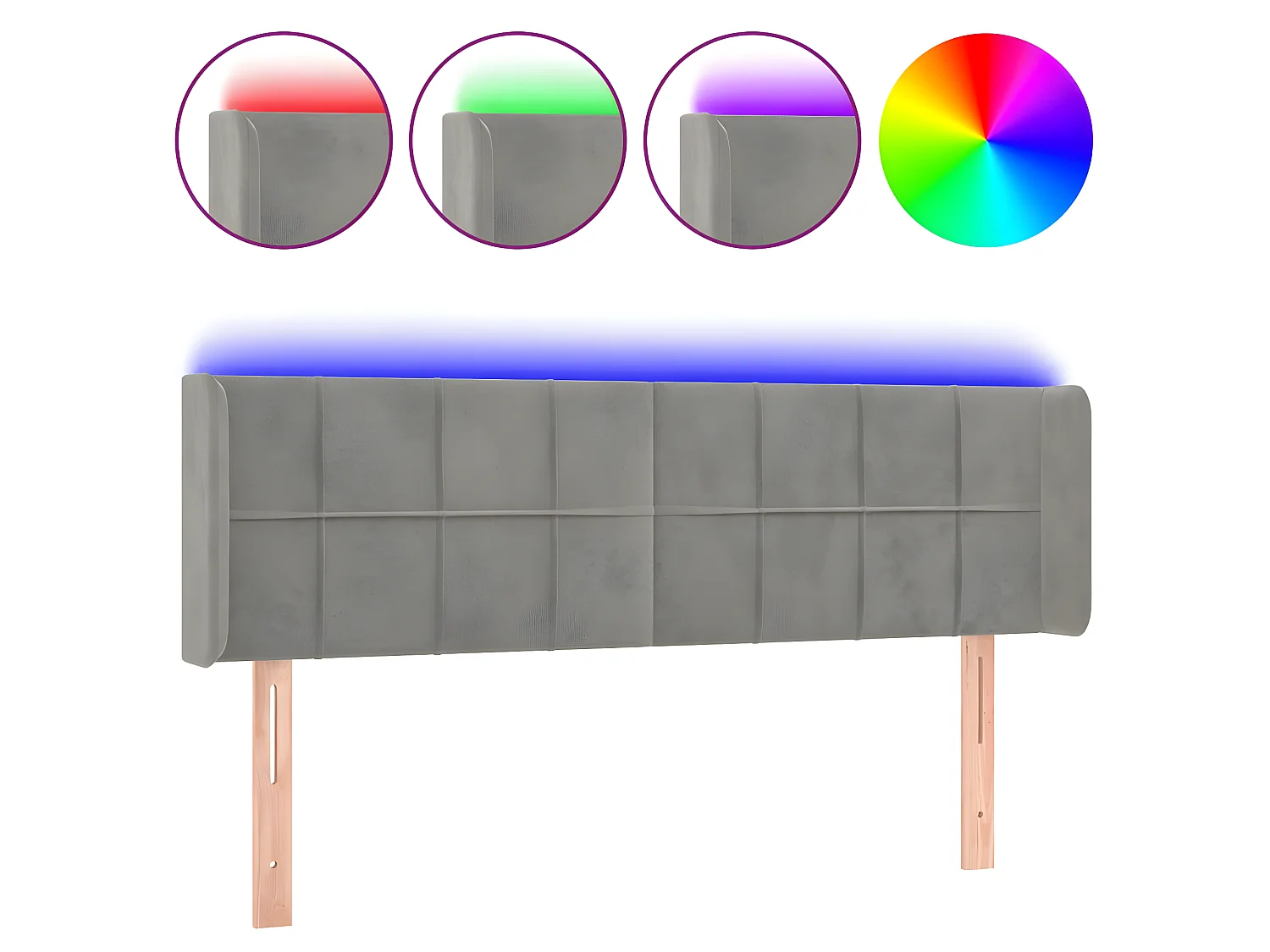 Cabeceira cama c/ luzes LED veludo 147x16x78/88 cm cinza-claro PT373004