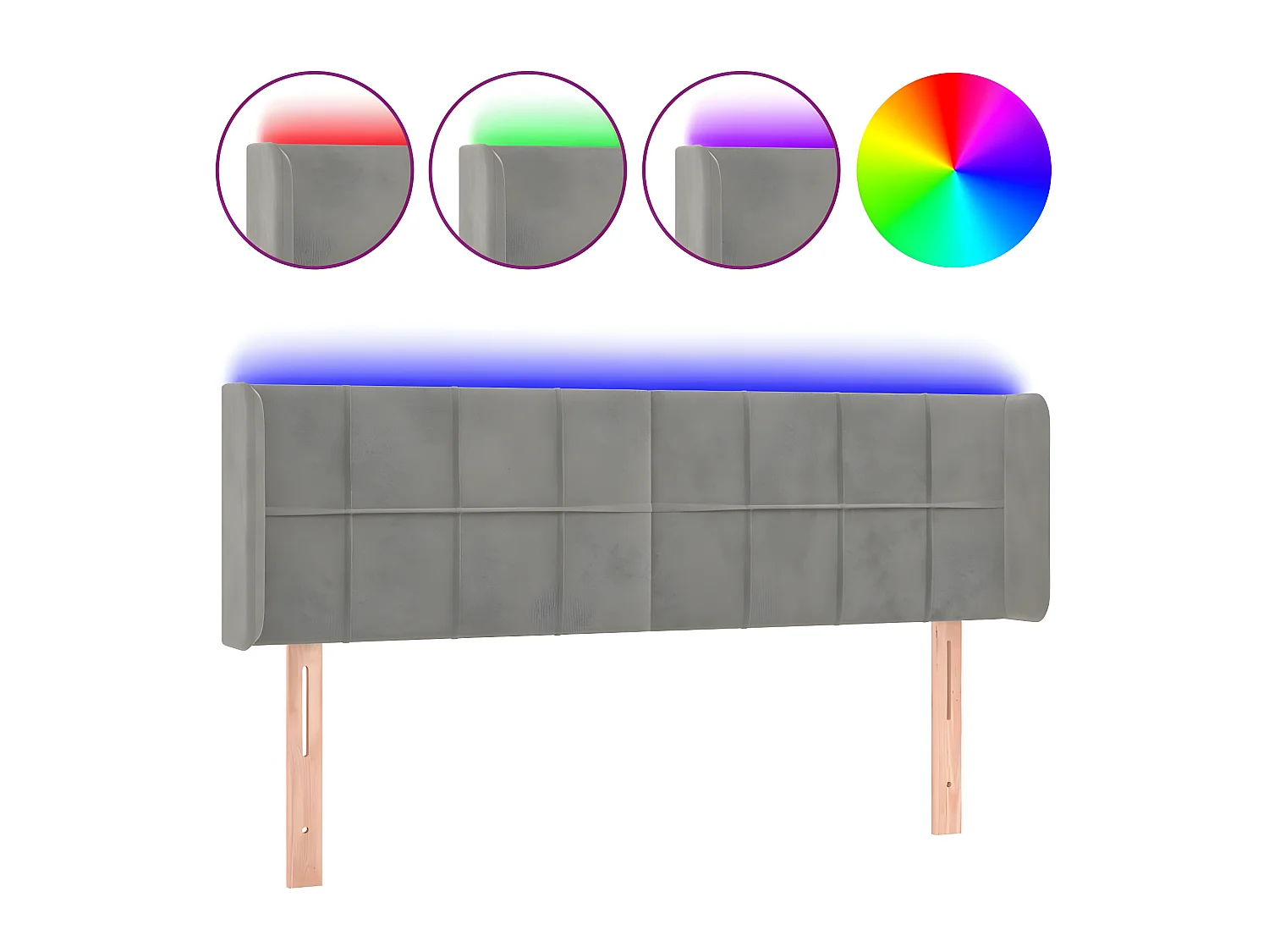 Tête de lit à LED Gris clair 147x16x78/88 cm Velours POI46235 BonneVie Meuble