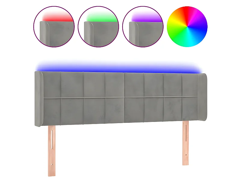 Tête de lit à LED Gris clair 147x16x78/88 cm Velours POI46235 BonneVie Meuble