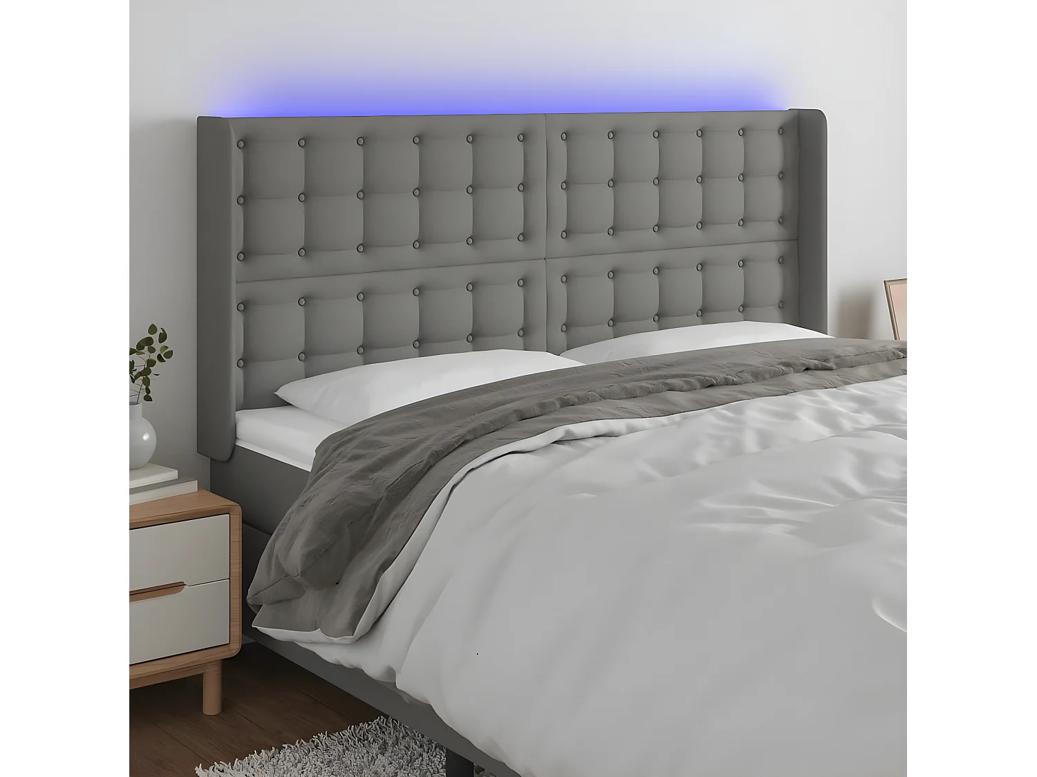 Tête de lit à LED Gris foncé 163x16x118,128 cm Tissu LKC92838 BonneVie Meuble