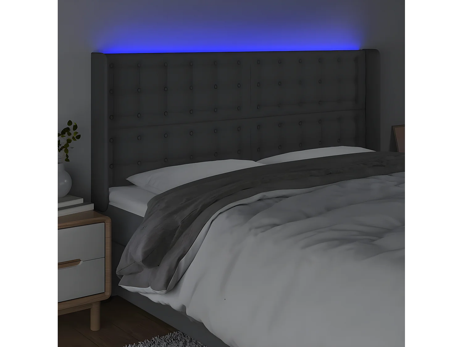Tête de lit à LED Gris foncé 163x16x118,128 cm Tissu LKC92838 BonneVie Meuble