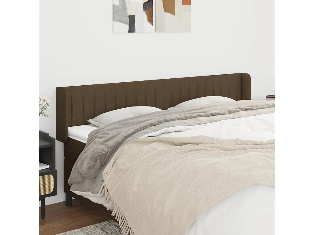 Tête de lit avec oreilles Marron Foncé 203x16x78/88 cm Tissu POI17488 BonneVie Meuble
