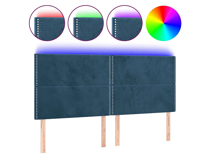 Testiera | Testata del letto a LED Blu Scuro 180x5x118/128 cm in Velluto