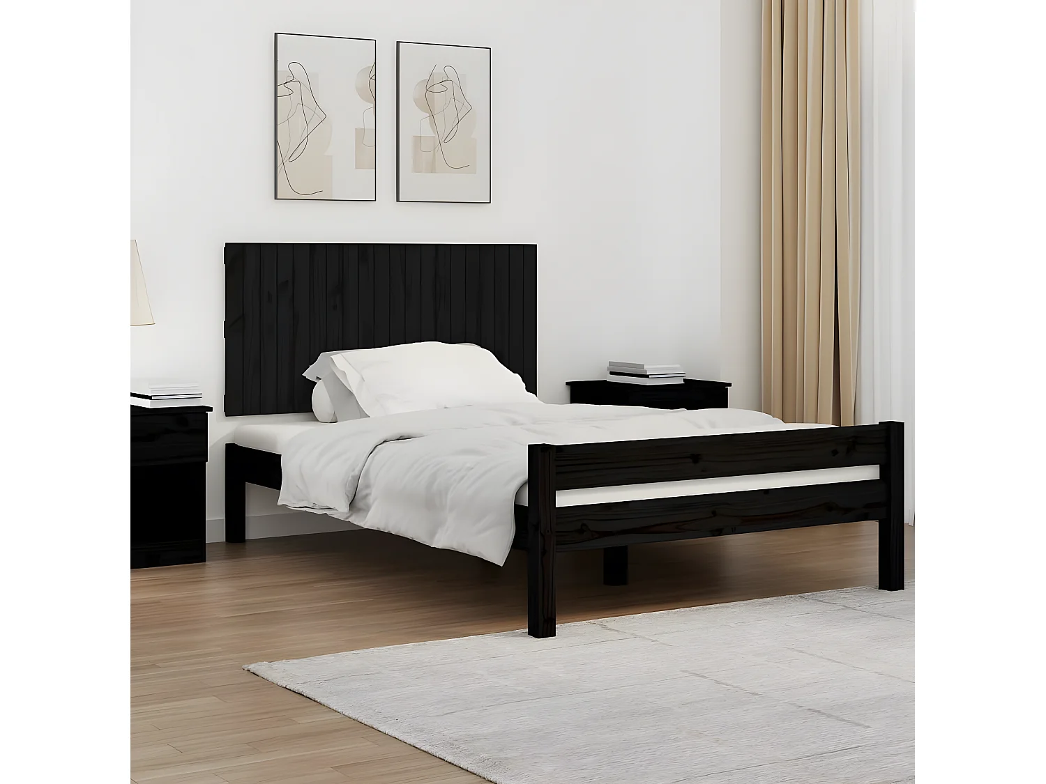Cabecero de cama pared madera maciza pino negro 127,5x3x60 cm ES13901