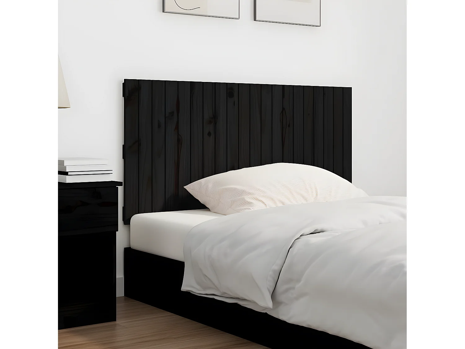 Tête de lit murale Noir 127,5x3x60 cm Bois massif de pin POI99717 BonneVie Meuble