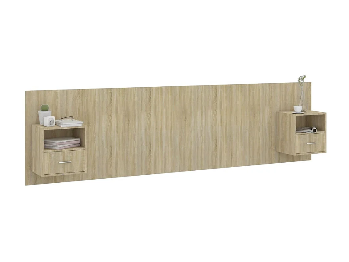 Cabecero de cama con mesitas madera contrachapada roble Sonoma ES766799