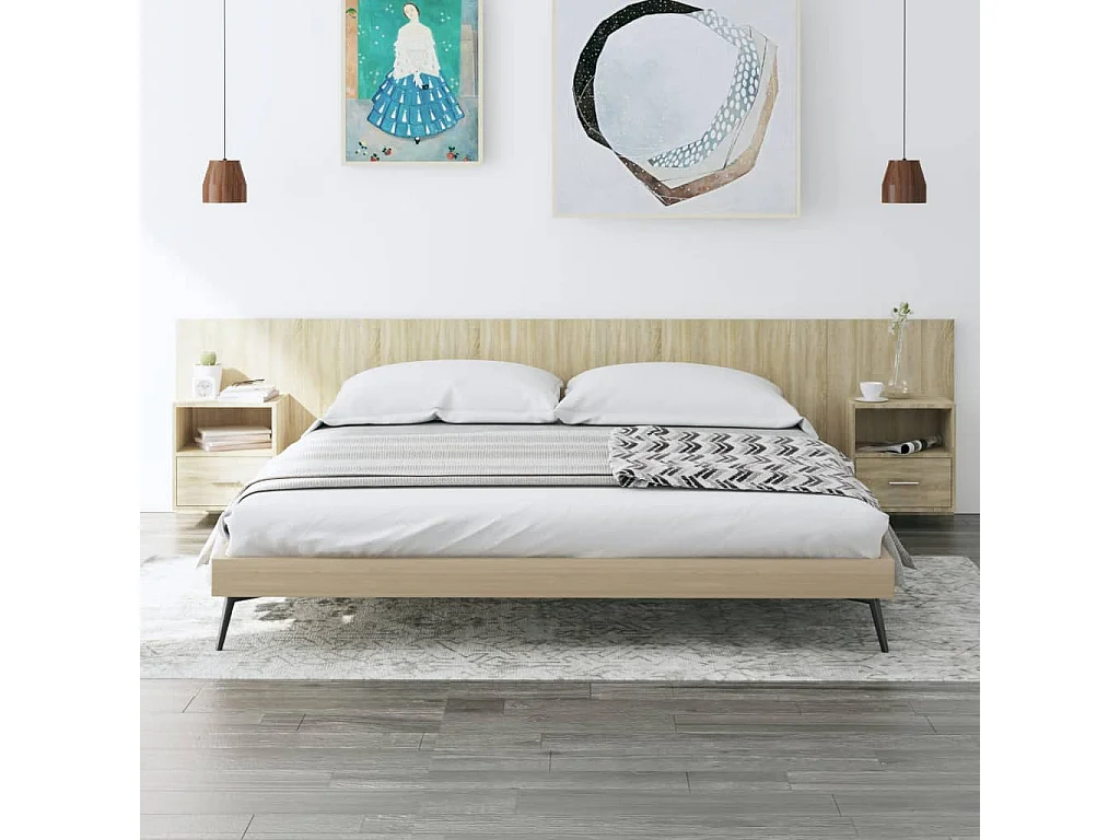 Tête de lit avec armoires Chêne sonoma Bois d'ingénierie POI65121 BonneVie Meuble