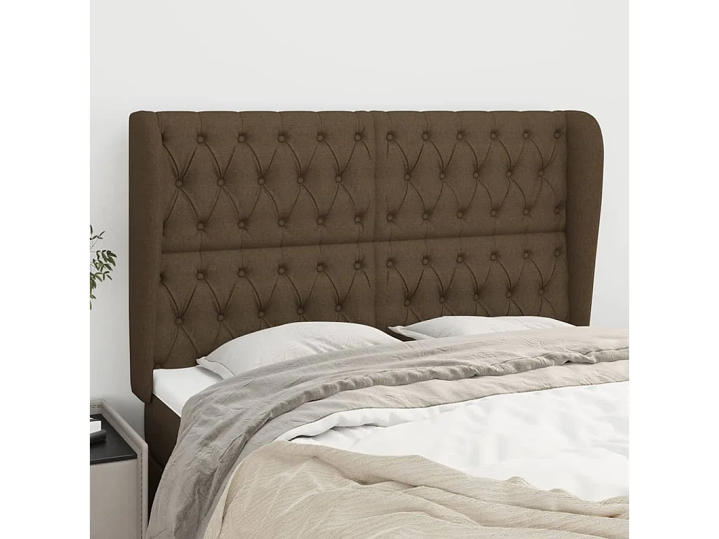 Tête de lit avec oreilles Marron foncé 163x23x118/128 cm Tissu POI43169 BonneVie Meuble