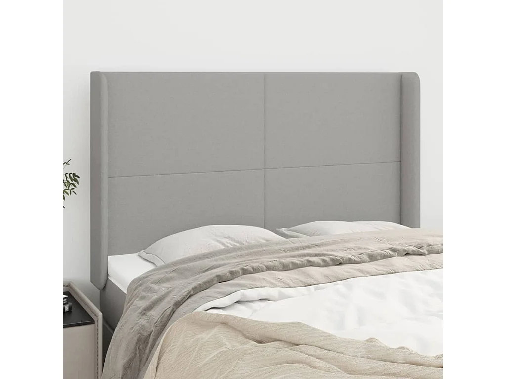Tête de lit avec oreilles Gris clair 147x16x118/128 cm Tissu POI94377 BonneVie Meuble