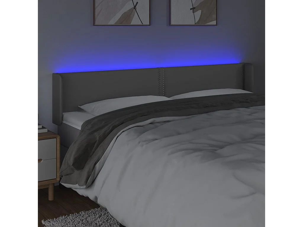 Cabeceira cama c/ LED 183x16x78/88 cm couro artificial cinzento PT244224