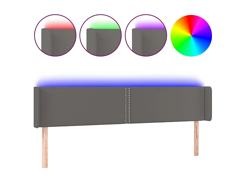 Cabeceira cama c/ LED 183x16x78/88 cm couro artificial cinzento PT244224