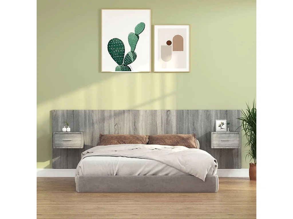Tête de lit avec armoires sonoma gris Bois d'ingénierie POI65071 BonneVie Meuble