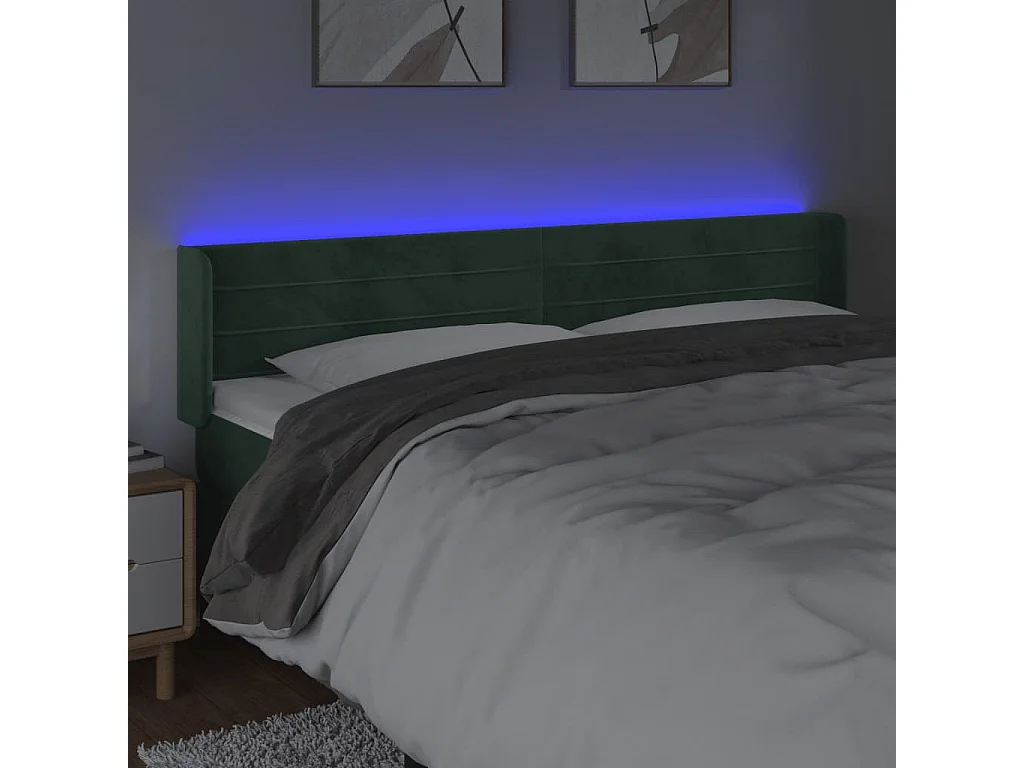 Tête de lit à LED Vert foncé 203x16x78/88 cm Velours POI29865 BonneVie Meuble