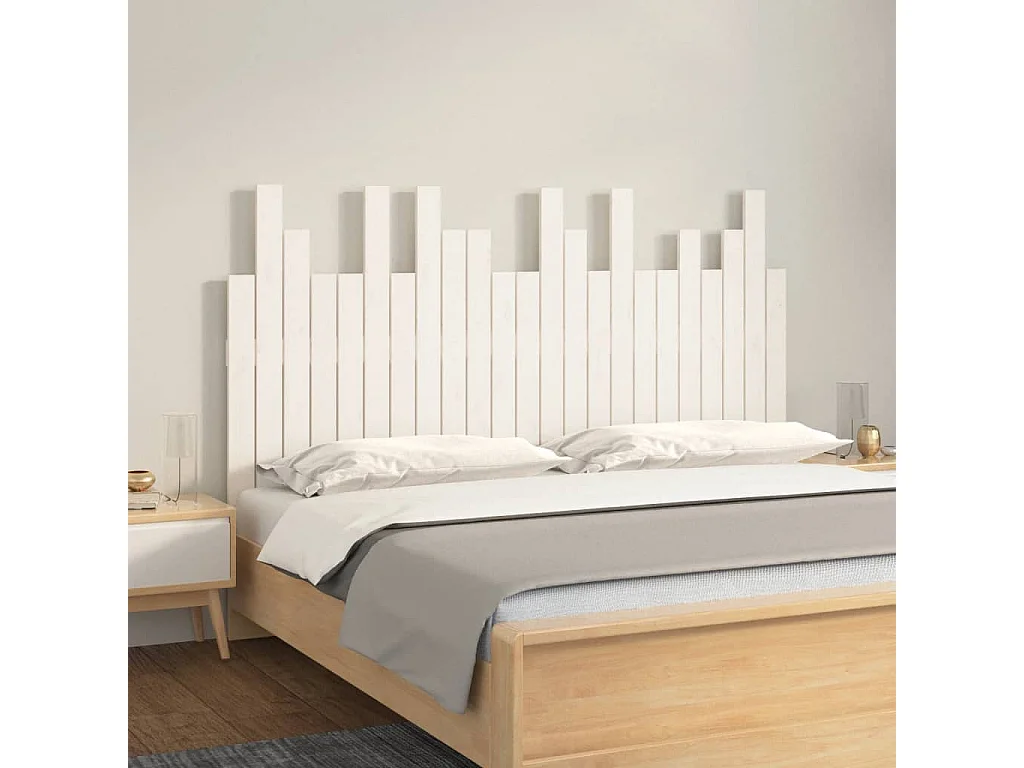 Tête de lit murale Blanc 146,5x3x80 cm Bois massif de pin POI83781 BonneVie Meuble