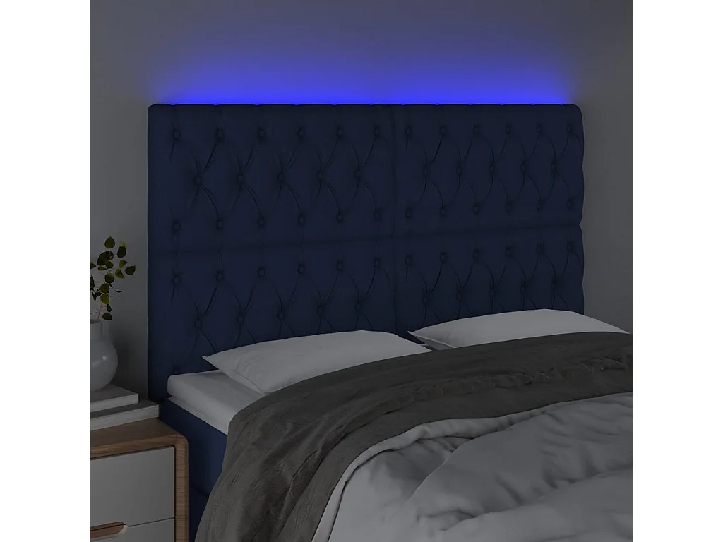 Tête de lit à LED Bleu 160x7x118/128 cm Tissu POI77086 BonneVie Meuble