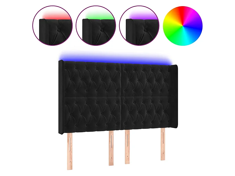 Tête de lit à LED Noir 163x16x118/128 cm Velours POI30403 BonneVie Meuble