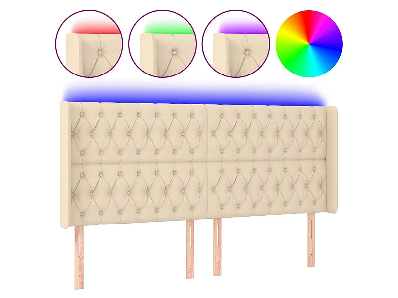 LED Kopfteil,Bettkopfteil Creme 183x16x118/128 cm Stoff -gkd580262