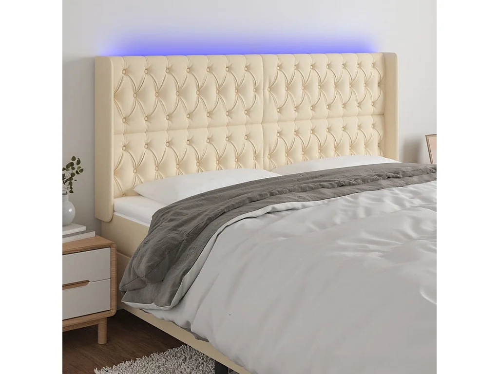 Tête de lit à LED Crème 183x16x118/128 cm Tissu POI71766 BonneVie Meuble