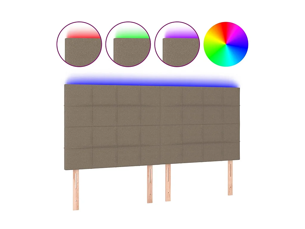Testiera | Testata del letto a LED tortora 200x5x118/128cm in Tessuto