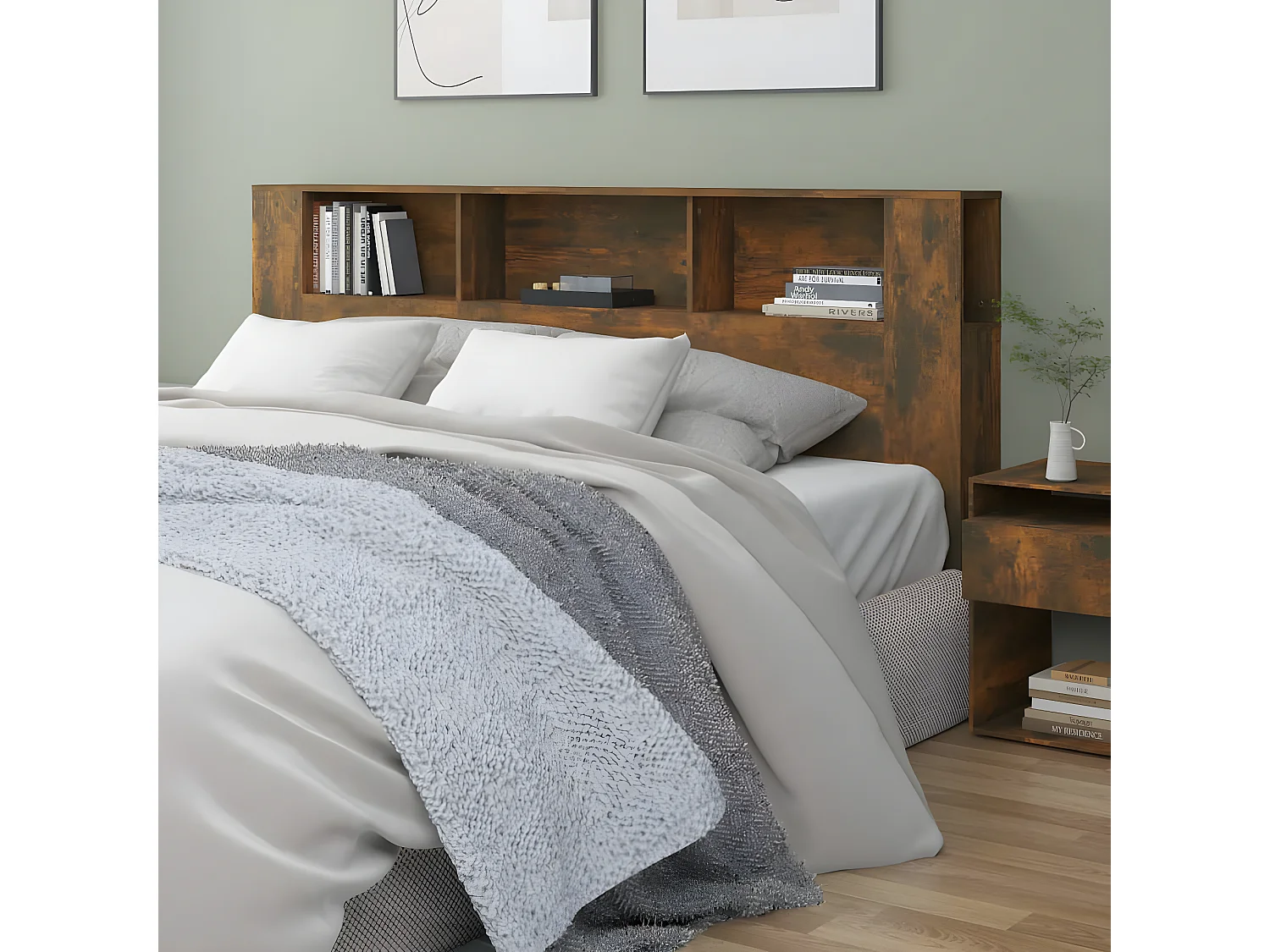 Armoire de tête de lit Chêne fumé 200x18,5x104,5 cm POI90340 BonneVie Meuble