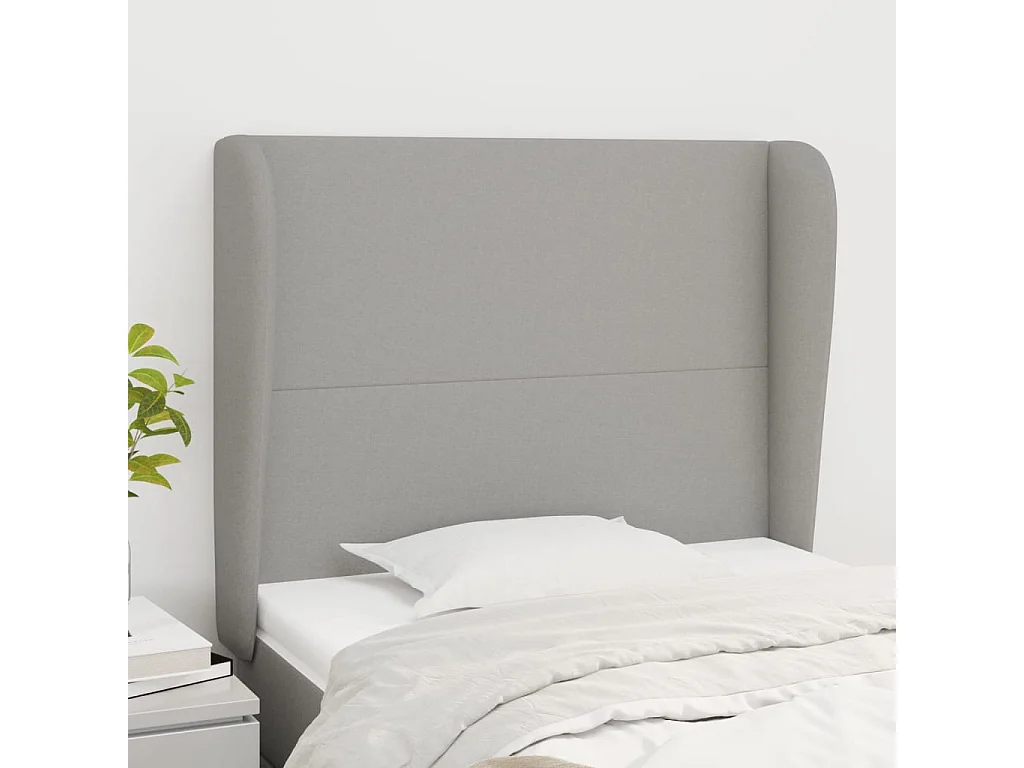 Tête de lit avec oreilles Gris clair 103x23x118/128 cm Tissu POI11707 BonneVie Meuble