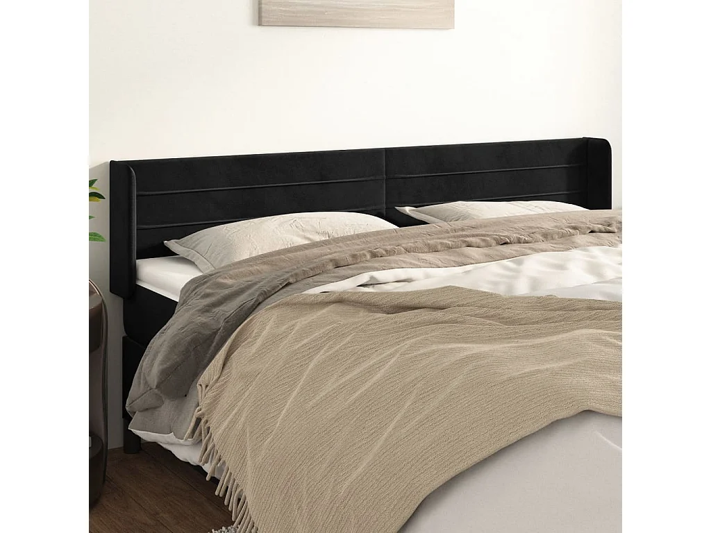 Tête de lit avec oreilles Noir 203x16x78/88 cm Velours POI92851 BonneVie Meuble