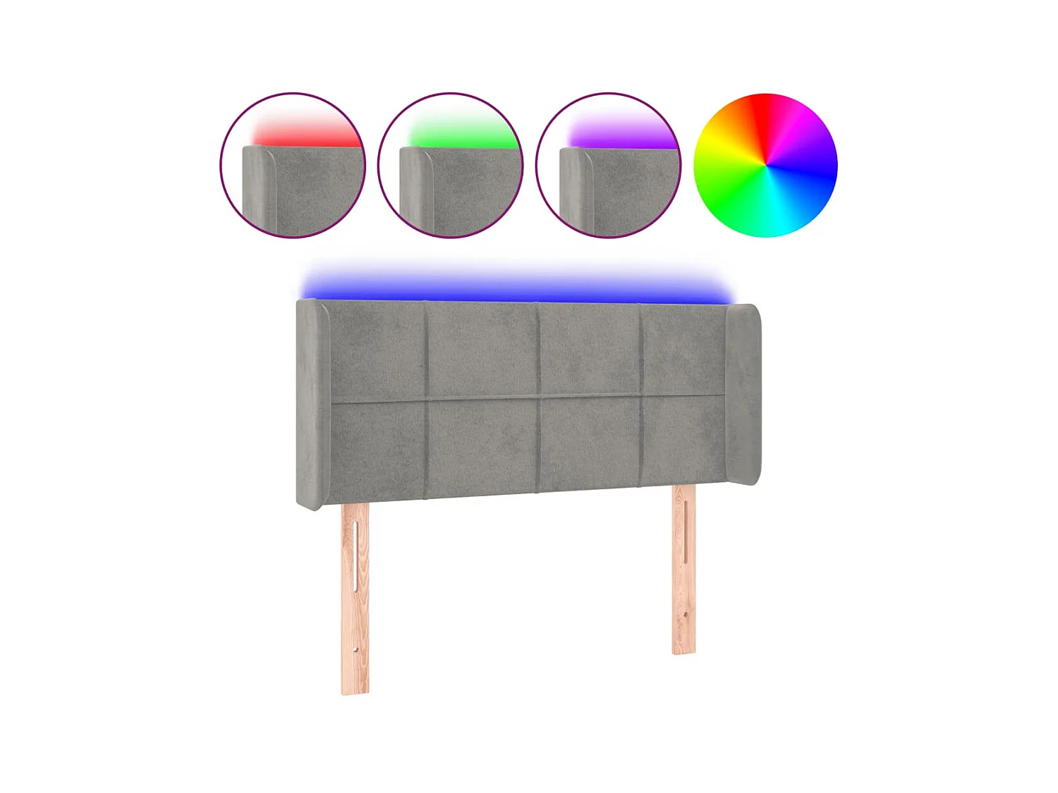 Cabeceira de cama c/ luzes LED veludo 93x16x78/88cm cinza-claro PT441695