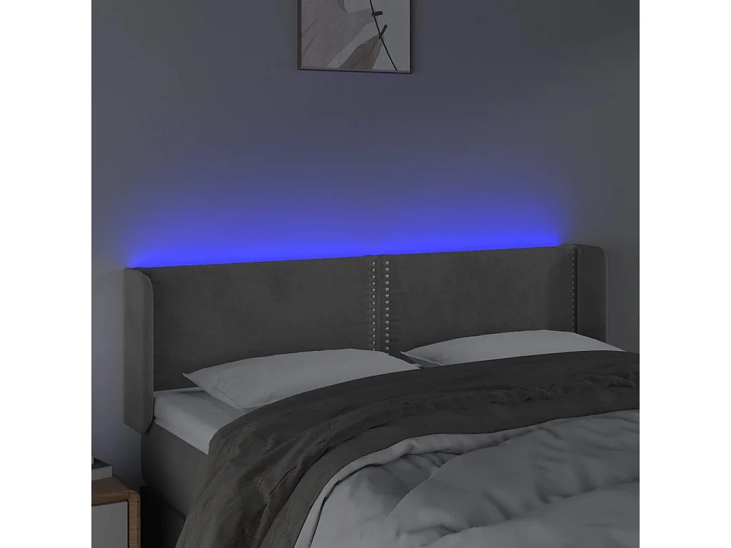 Testiera | Testata del letto Grigio Chiaro a LED 147x16x78/88 cm in Velluto