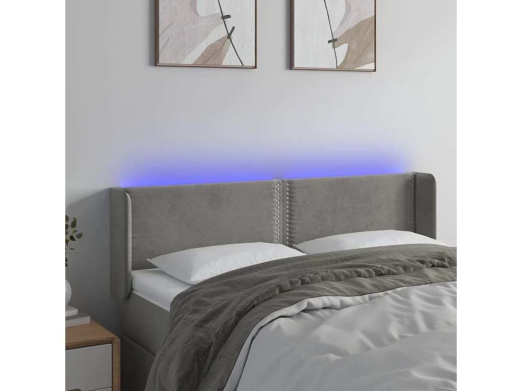 Tête de lit à LED Gris clair 147x16x78/88 cm Velours POI81661 BonneVie Meuble