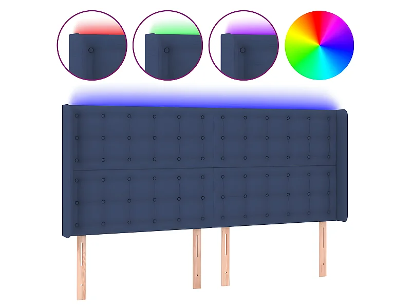 Tête de lit à LED Bleu 163x16x118/128 cm Tissu POI92977 BonneVie Meuble