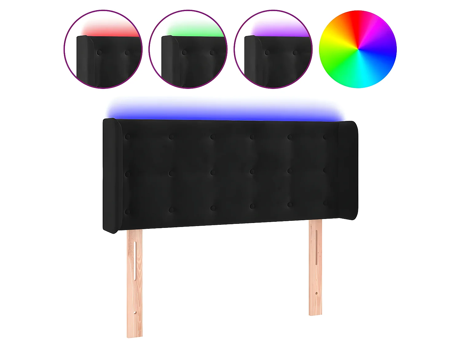 Testiera a LED Nera 103x16x78/88 cm in Velluto CFW194535