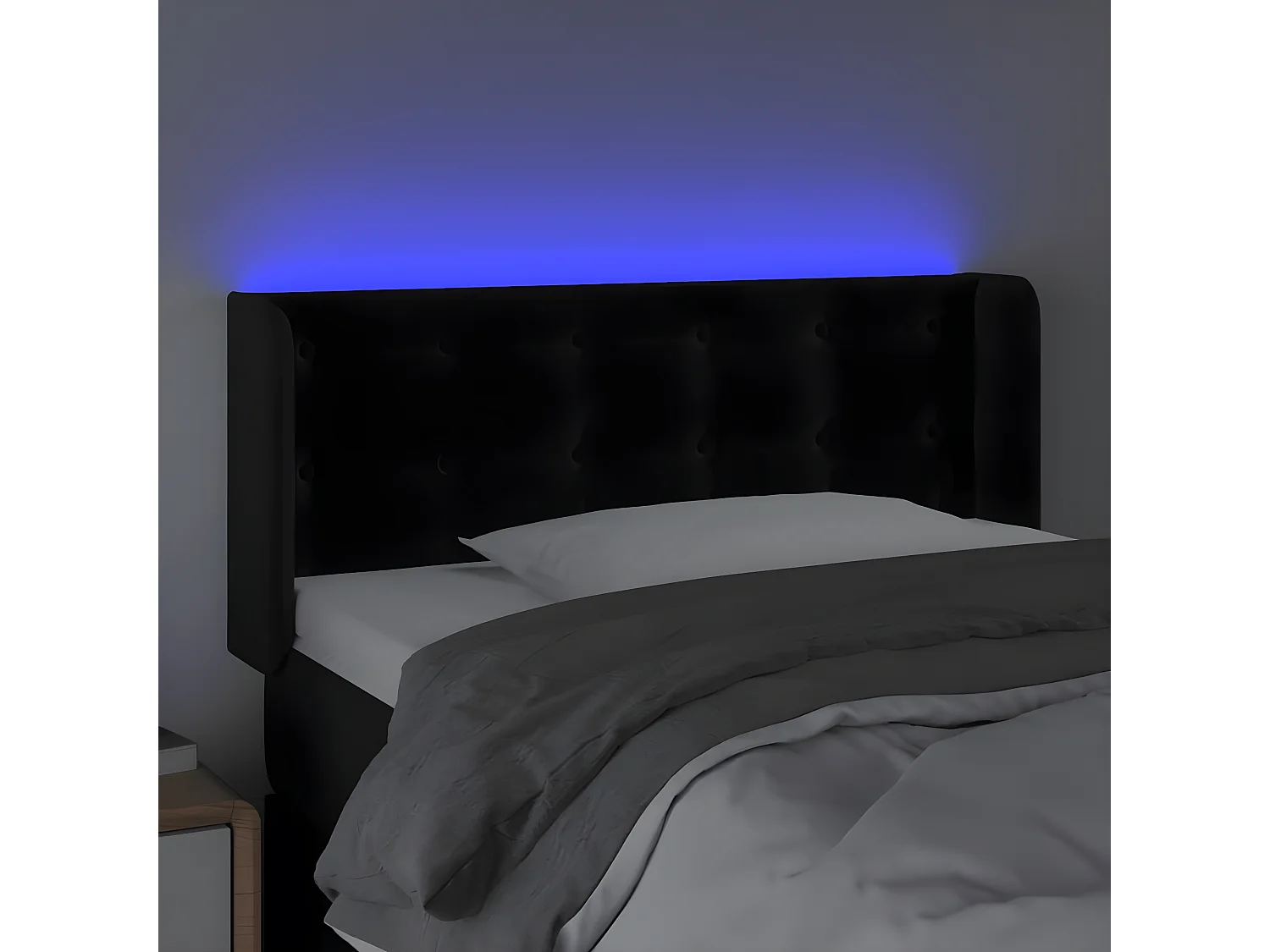 Cabeceira de cama c/ luzes LED veludo 103x16x78/88 cm preto PT141785