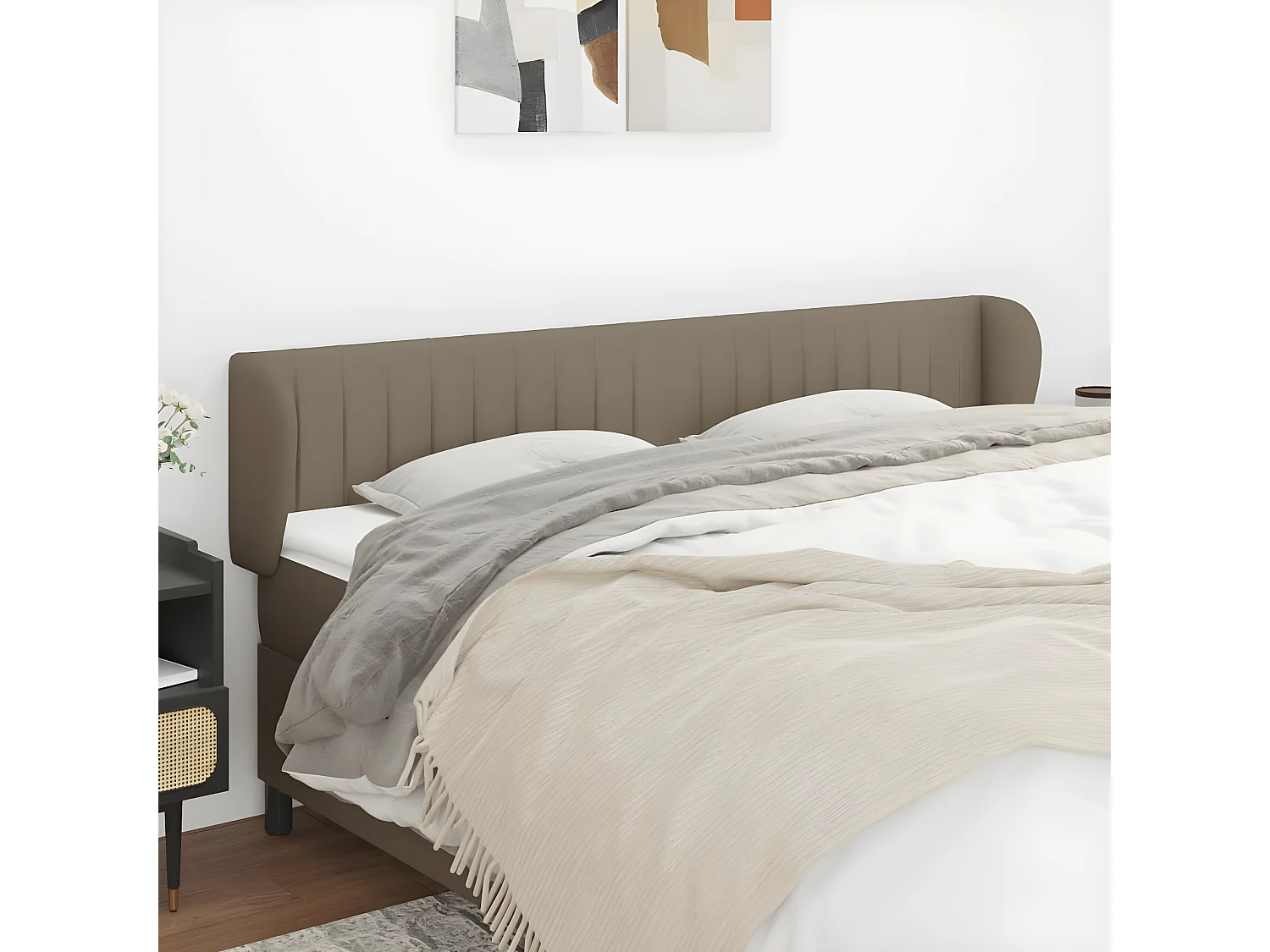 Tête de lit avec oreilles Taupe 183x23x78/88 cm Tissu POI43514 BonneVie Meuble