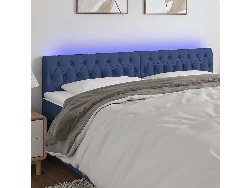 Cabeceira de cama c/ luzes LED tecido 180x7x78/88 cm azul PT159269