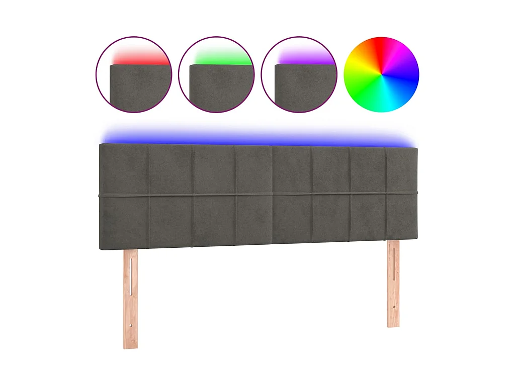 Tête de lit à LED Gris foncé 144x5x78/88 cm Velours POI25674 BonneVie Meuble