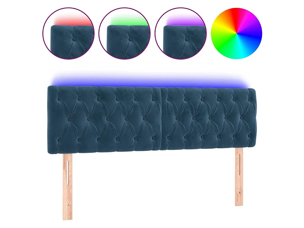 Cabeceira de cama c/ luzes LED veludo 160x7x78/88cm azul-escuro PT893120