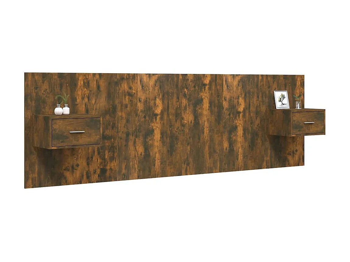 Tête de lit avec armoires Chêne fumé Bois d'ingénierie POI62014 BonneVie Meuble