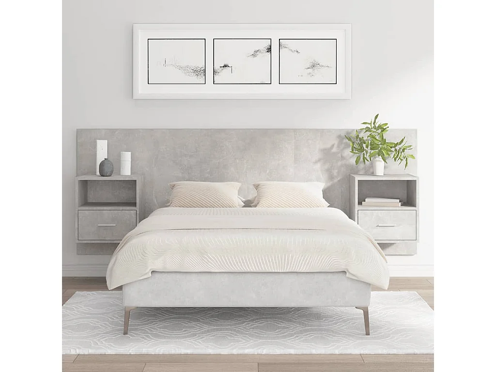 Tête de lit avec armoires Gris béton Bois d'ingénierie POI58191 BonneVie Meuble