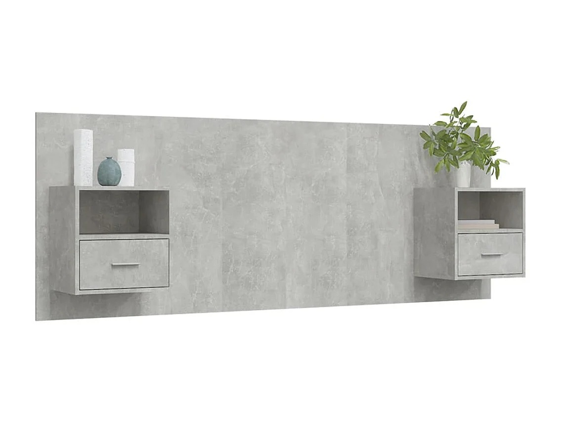Tête de lit avec armoires Gris béton Bois d'ingénierie POI58191 BonneVie Meuble
