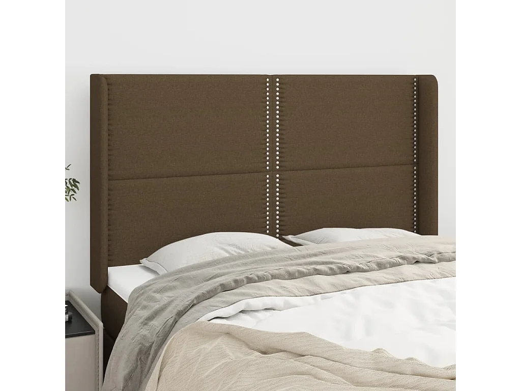 Tête de lit avec oreilles Marron foncé 147x16x118/128 cm Tissu POI33061 BonneVie Meuble