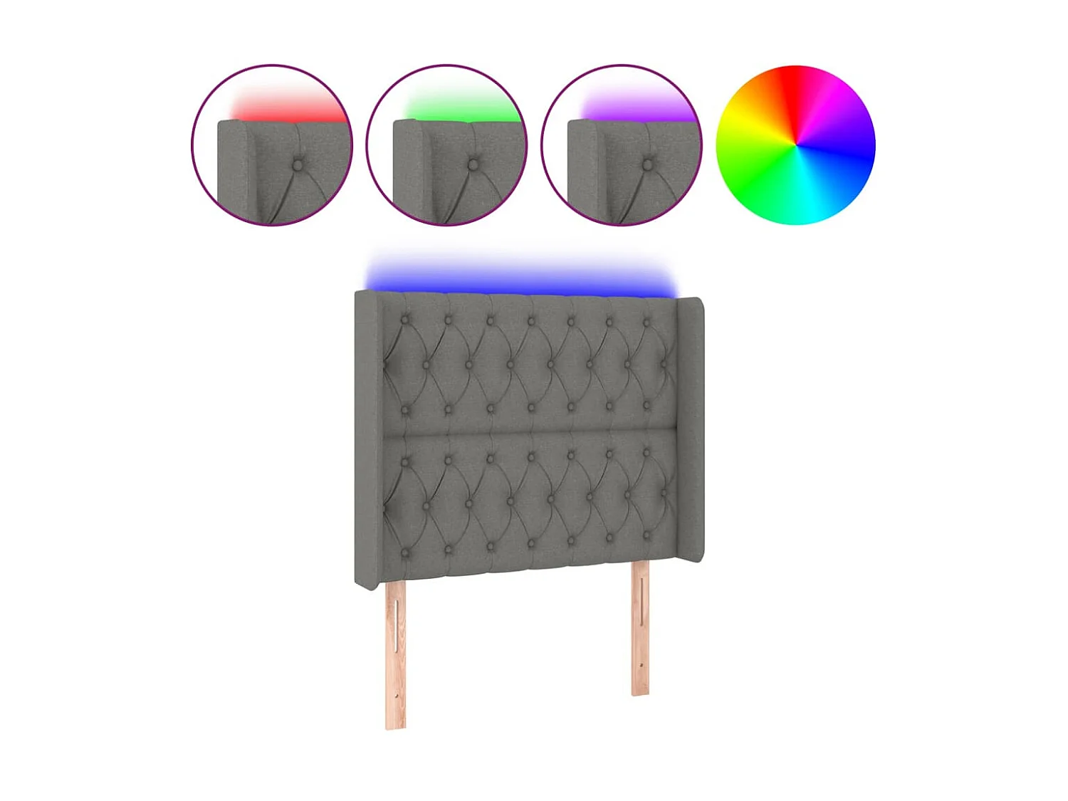 Cabeceira de cama c/ LED tecido 93x16x118/128 cm cinza-escuro PT574149