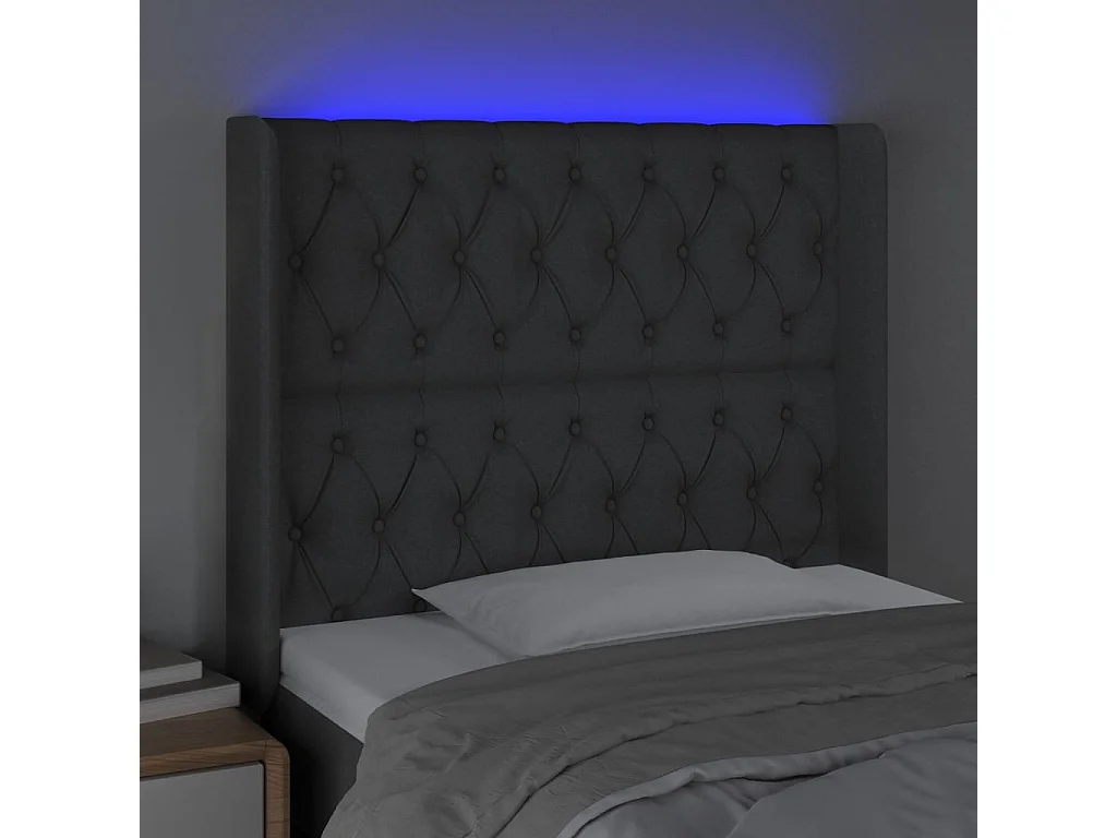 Cabeceira de cama c/ LED tecido 93x16x118/128 cm cinza-escuro PT574149