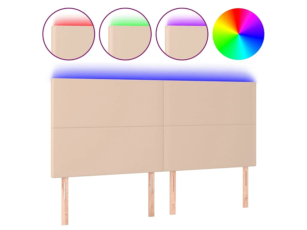 Cabecero luces LED cuero sintético capuchino 160x5x118/128cm ES72117