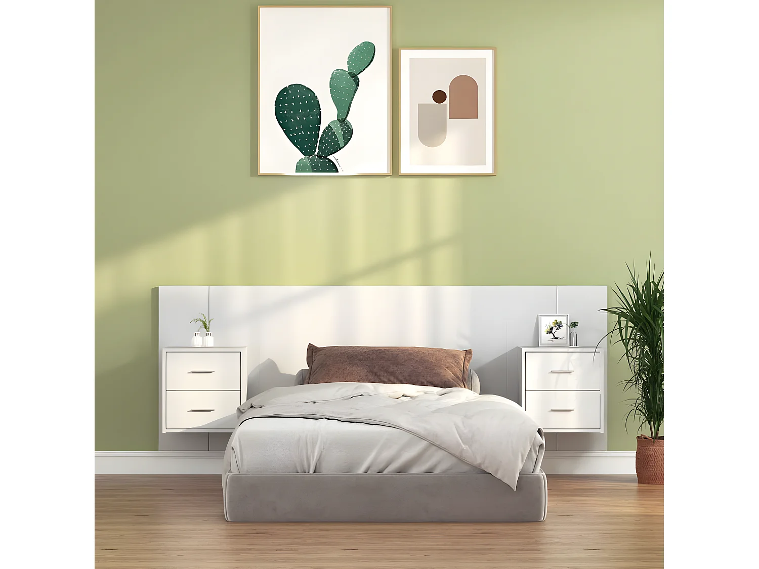 Testiera | Testata del letto per Letto con Comodini in Legno Multistrato Bianco